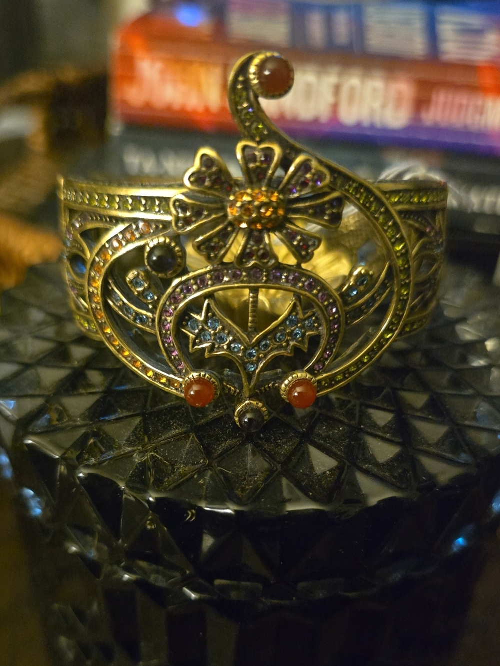 Heidi Daus Gold-Tone Filigree Cuff with Blue, Purple & Orange Accents